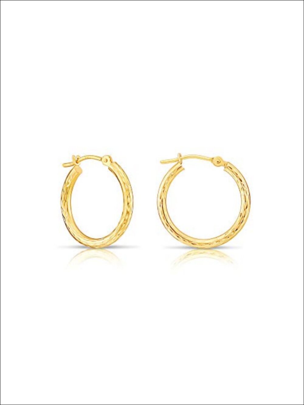 14k Yellow Gold Hand Engraved Diamond-cut Round Hoop Earrings